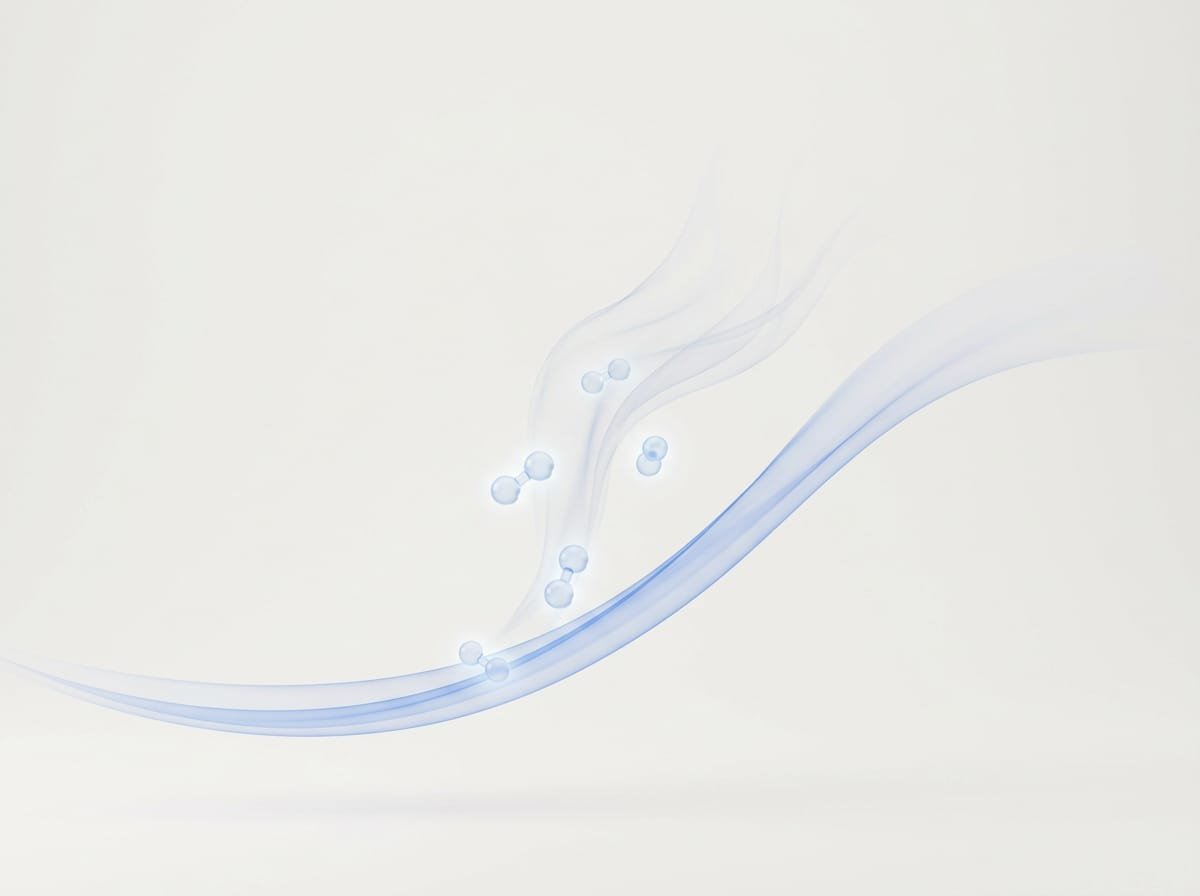 Illustration 3D de molécules d’hydrogène qui se dissipent dans l’air à l’expiration