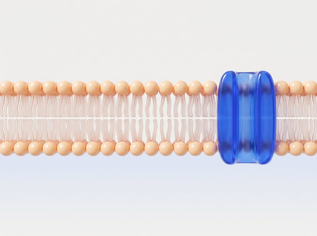 Animation 3D : des molécules d’hydrogène traversent la membrane cellulaire, tandis que la vitamine C et le glucose, bien plus gros, restent en surface