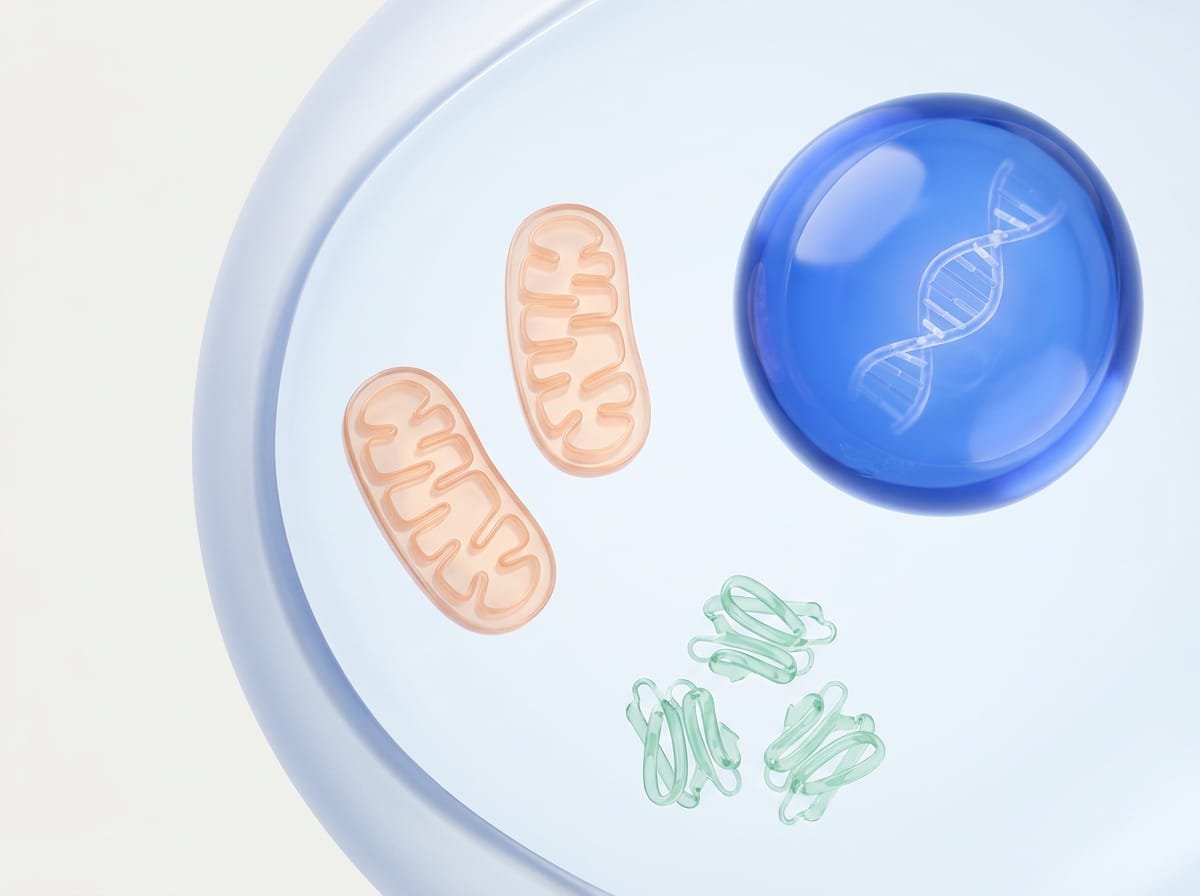Animation 3D : des radicaux libres attaquent les mitochondries, l’ADN et les protéines de la cellule et rompent son équilibre ; puis l’hydrogène les transforme en eau